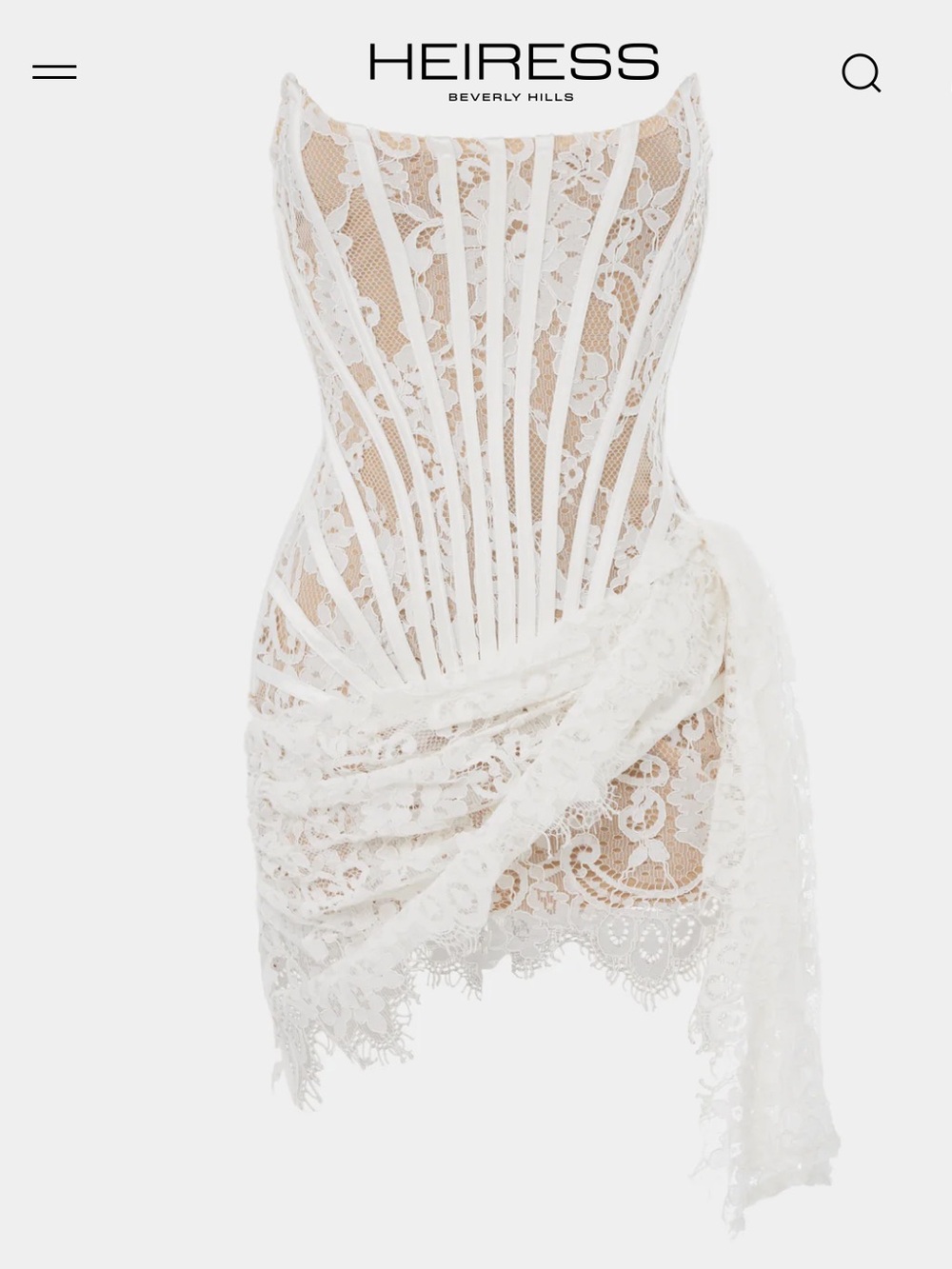 Heiress Beverly Hills THE LACE CORSET Draped MINI DRESS White Small NWT